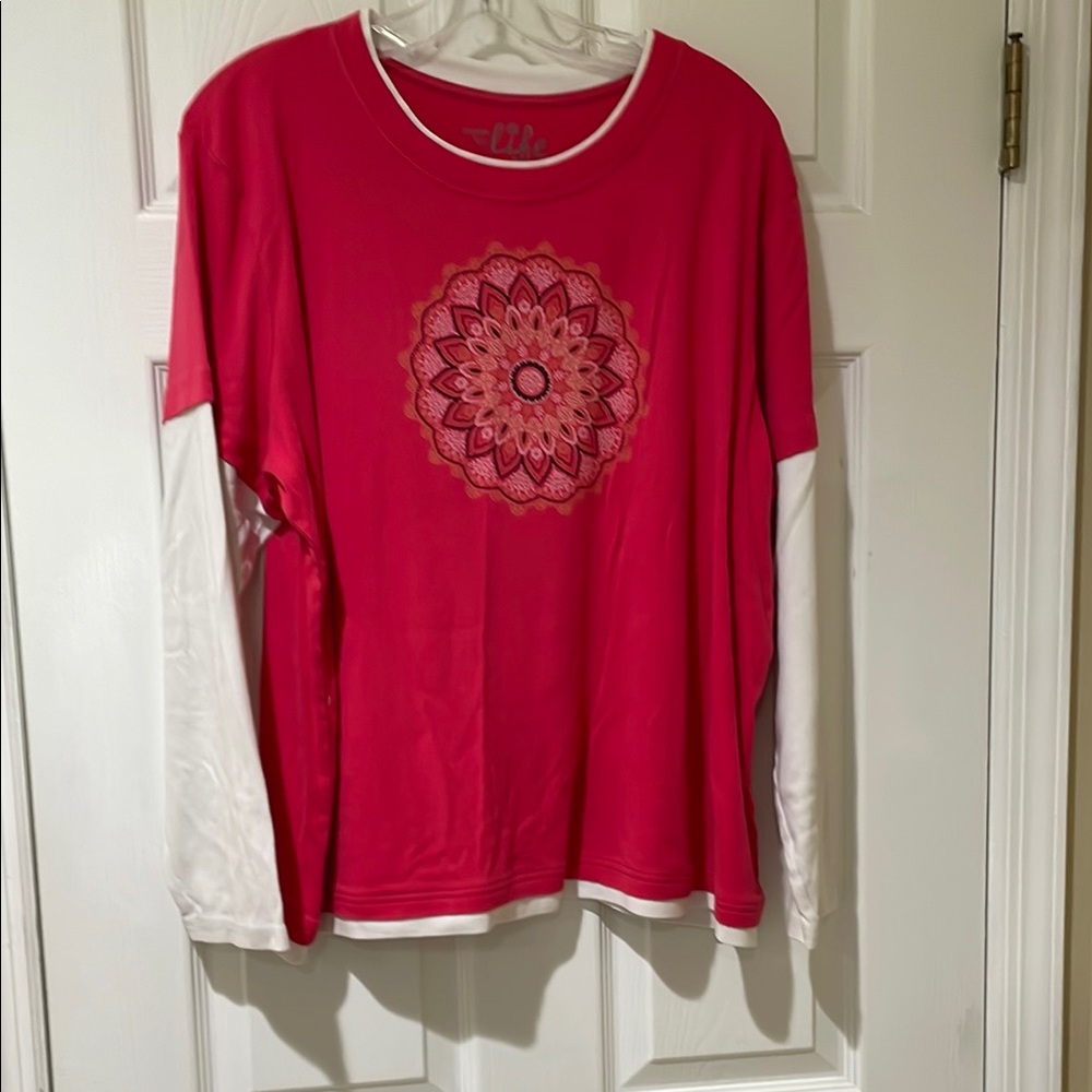 Elle Women's Pink and White Long Sleeve Top